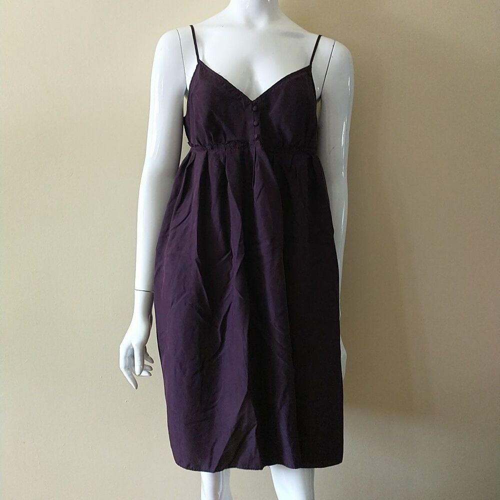 GAP Slip Dress 14/M/S*Purple Silk Babydoll Adjustable Straps Buttons Whimsigoth